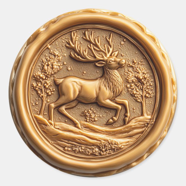 Sticker Rond Renne élégant en or Vacances de Noël (Devant)
