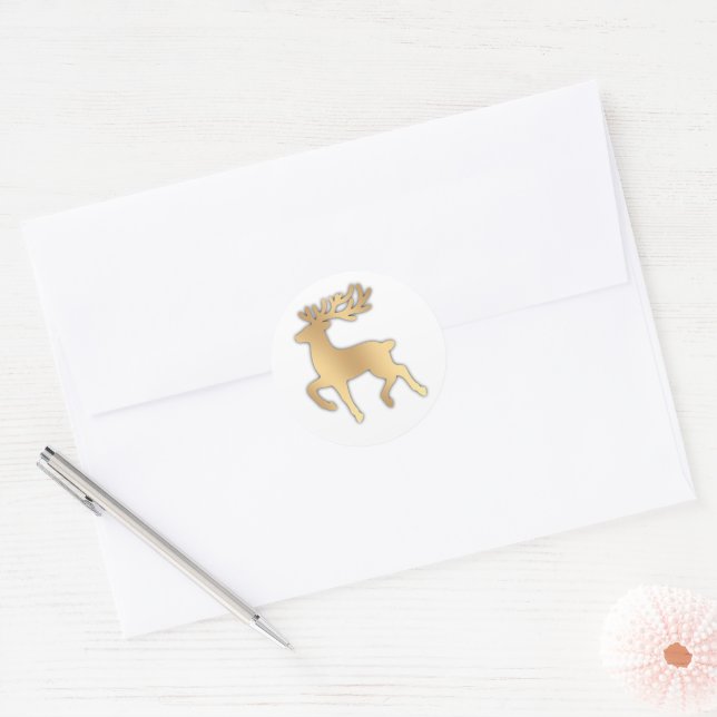 Sticker Rond Renne en Or Faux (Enveloppe)