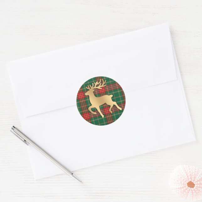 Sticker Rond Renne en Or Faux Plaid (Enveloppe)