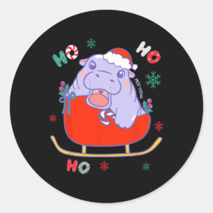 Sticker Rond Renne Noël Moo Deng Traîneau Mignon Enfants Filles