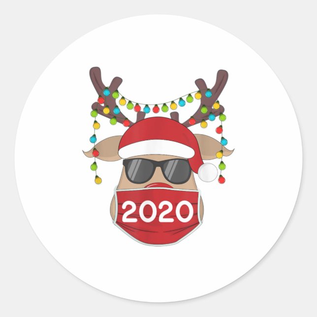 Sticker Rond Rennes avec masque facial Noël 2020 (Devant)