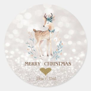 Sticker Rond Rennes de dessin animé adorables, flou blanc
