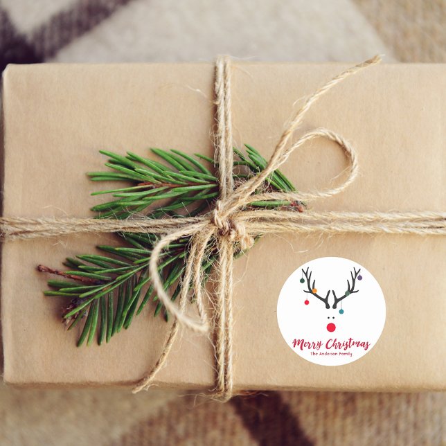 Sticker Rond Rennes de Noël marrantes et modernes en blanc (Créateur téléchargé)