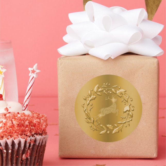 Sticker Rond Rennes d'or et couronne Noël (Fête)