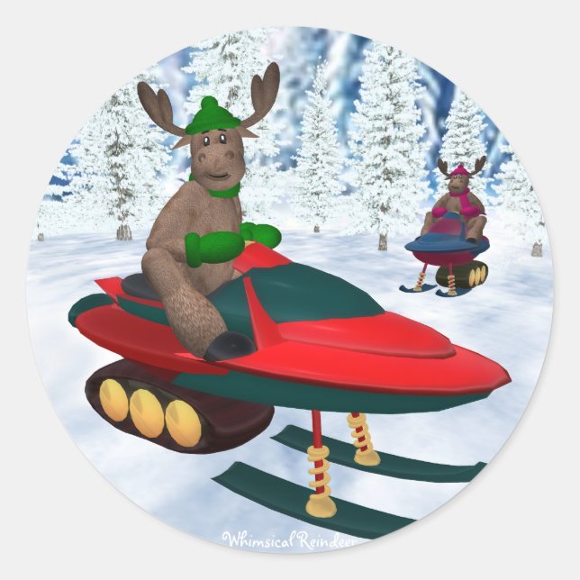 Sticker Rond Rennes Whimsical sur motoneige (Devant)