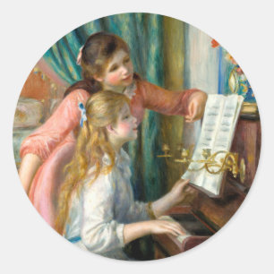 Sticker Rond Renoir Deux Jeunes Filles au Piano Impression Musi