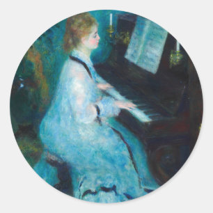 Sticker Rond Renoir femme à l'impressionniste Vintage de piano