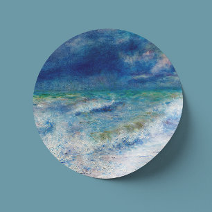 Sticker Rond Renoir Seascape. Impressionnisme nautique bleu. Me