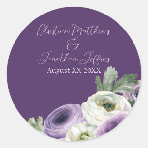 Sticker Rond Renoncule aquarelle romantique sur fond violet fon