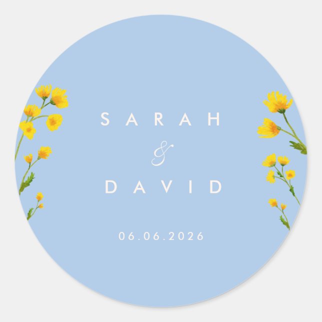 Sticker Rond Renoncule bleue et jaune (Devant)