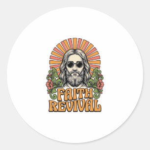 Sticker Rond Renouveau de foi rétro gravure chrétienne vecteur