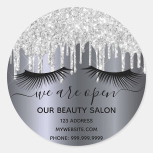 Sticker Rond Réouverture salon de beauté argent parties scintil