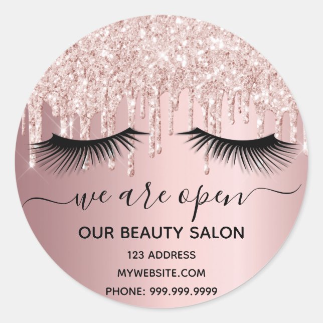 Sticker Rond Réouverture salon de beauté rose or parties scinti (Devant)