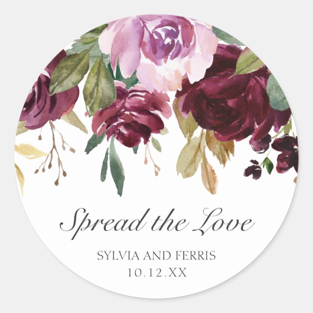 Sticker Rond Répandre L'Amour Moody Plum Floral Wedding Favoris (Devant)