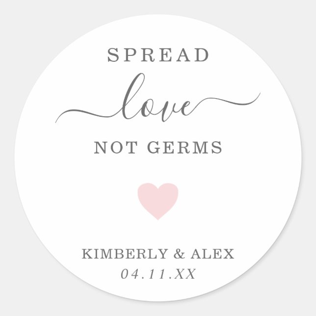 Sticker Rond Répandre l'amour pas les germes Cœur rose mariage  (Devant)