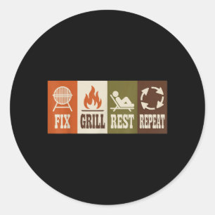 Sticker Rond Réparer Gril Repos Répéter Mens Fête des Pères Pap