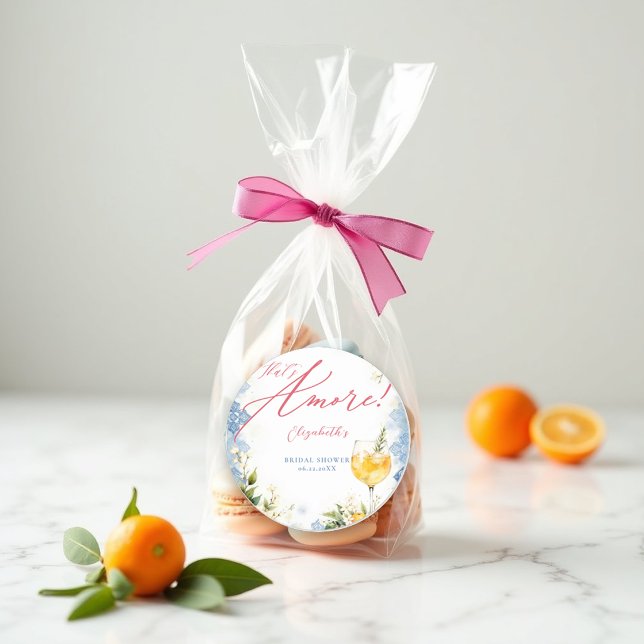 Sticker Rond Repas de Mariage Thème Italien C'est l'Amour (summer bridal shower favor sticker thats amore italian citrus lemon orange theme)