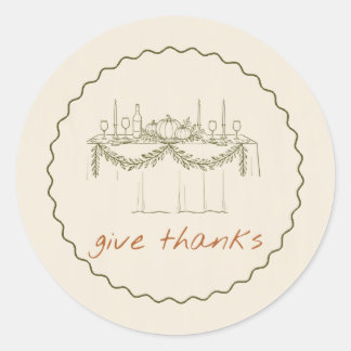 Sticker Rond Repas de Thanksgiving Olive Line Art Table de dîne