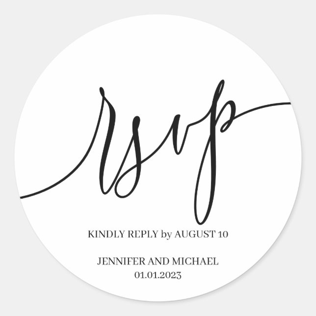 Sticker Rond Réponse Élégante Signature de RSVP (Devant)