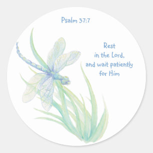 Sticker Rond Repos dans le seigneur Scripture Dragonfly Blue,