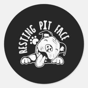 Sticker Rond Repose Pit Visage drôle Chien Pitbull Mème Vêtemen