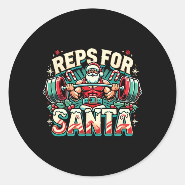 Sticker Rond Reps For Santa – Funny Christmas Fitness Bodybuild (Devant)