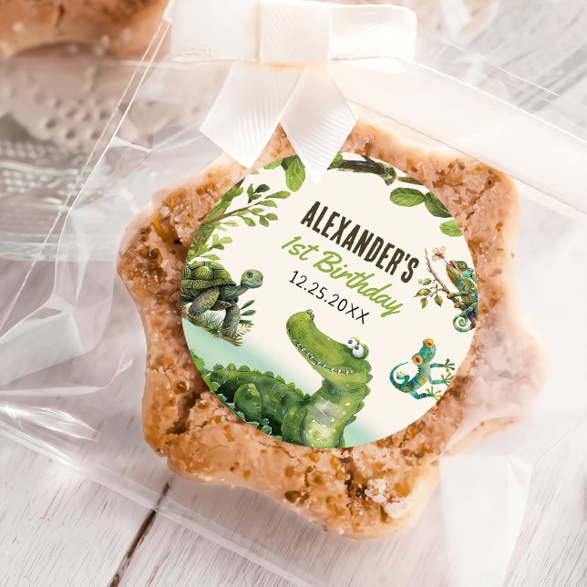 Sticker Rond Reptile de marais 1er fête d'anniversaire (Créateur téléchargé)