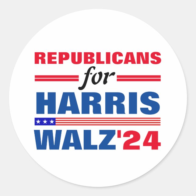Sticker Rond Républicains pour Harris Walz Red Blue (Devant)