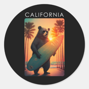 Sticker Rond République de chemise cool Californie Ours Surfant