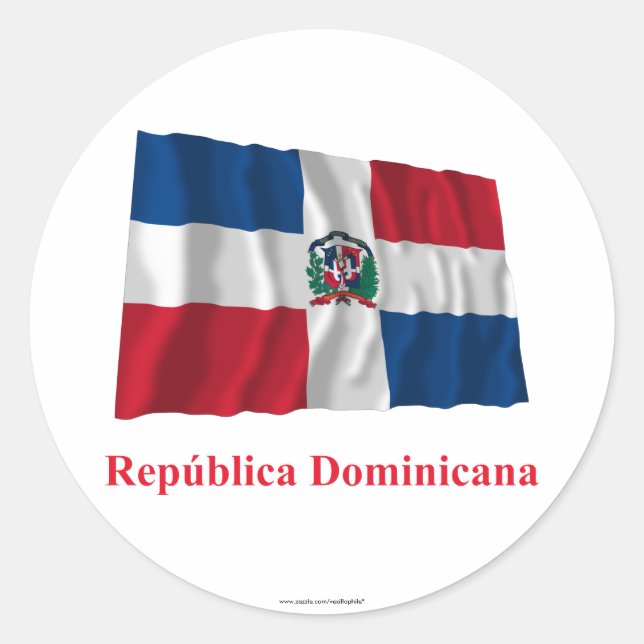 Sticker Rond République Dominicaine Drapeau avec nom en espagno (Devant)