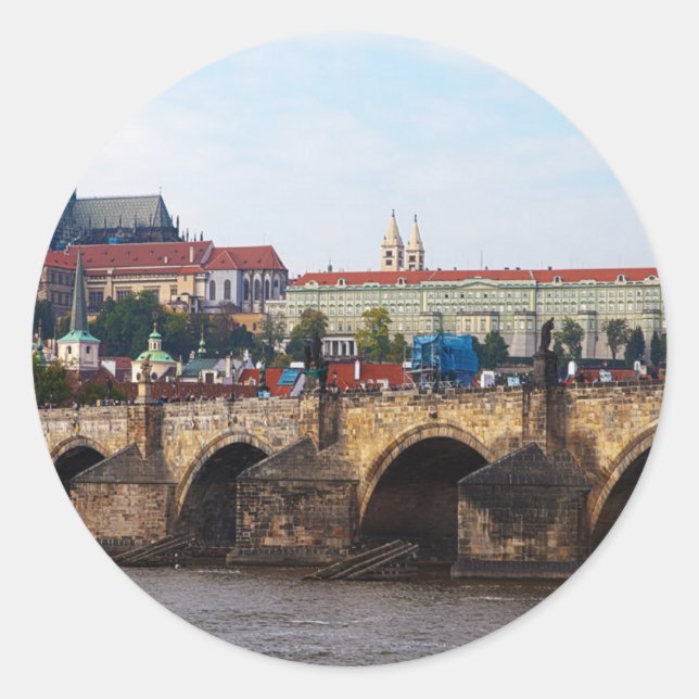 Sticker Rond République tchèque-Prague Château et Pont Charles (Devant)