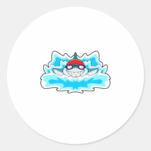Sticker Rond Requin à nager avec lunettes de natation
