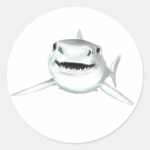 Sticker Rond requin aquarelle souriant gris vert océan animal