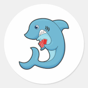 Sticker Rond Requin au Poker avec cartes de Poker