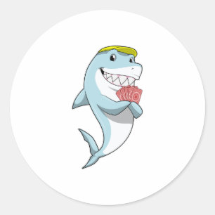Sticker Rond Requin au Poker avec cartes de Poker