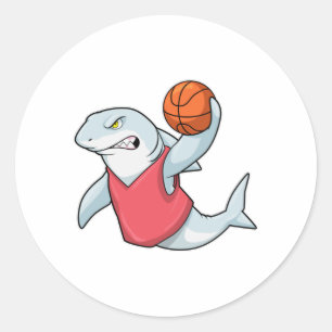 Sticker Rond Requin aux sports avec basket-ball