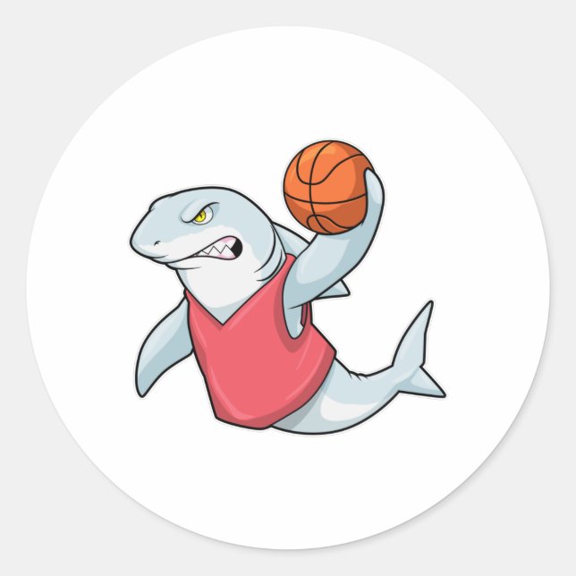 Sticker Rond Requin aux sports avec basket-ball (Devant)
