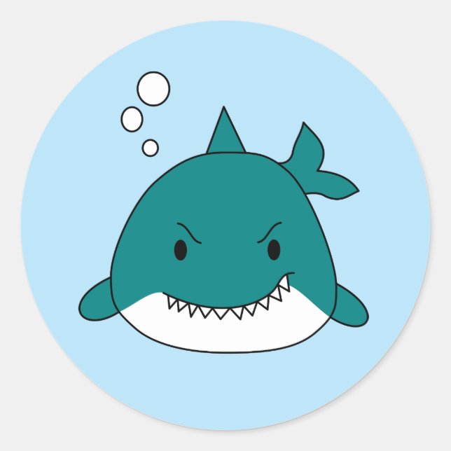 Sticker Rond Requin bleu et blanc de dessin animé (Devant)