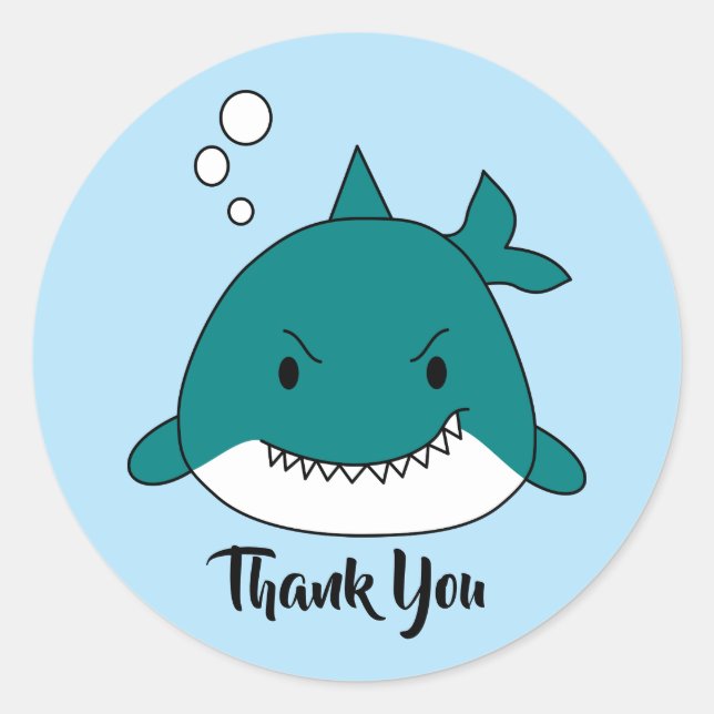Sticker Rond Requin bleu et blanc Merci (Devant)