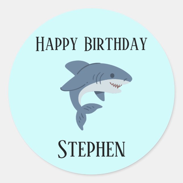 Sticker Rond Requin bleu mignon personnalisé (Devant)