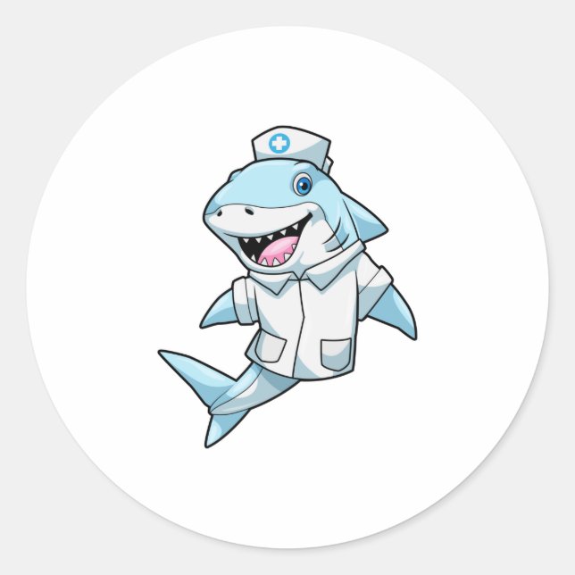 Sticker Rond Requin comme infirmière avec manteau (Devant)