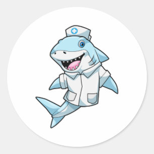 Sticker Rond Requin comme infirmière avec manteau