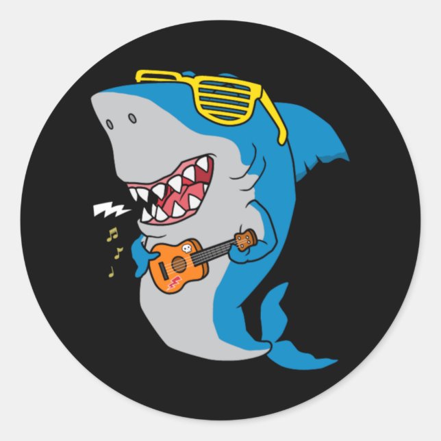 Sticker Rond requin cool jouant de la guitare (Devant)