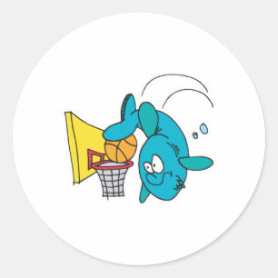 Sticker Rond requin drôle jouant au basket-ball