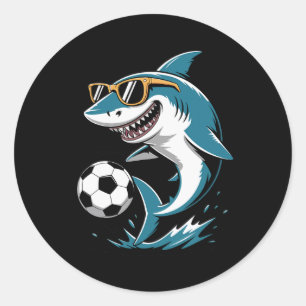 Sticker Rond Requin drôle jouant au football Art Animal Sport G