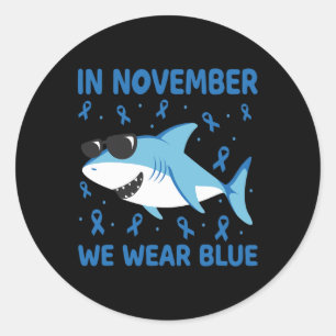 Sticker Rond Requin En Novembre Nous Portons Bleu Diabète Garço