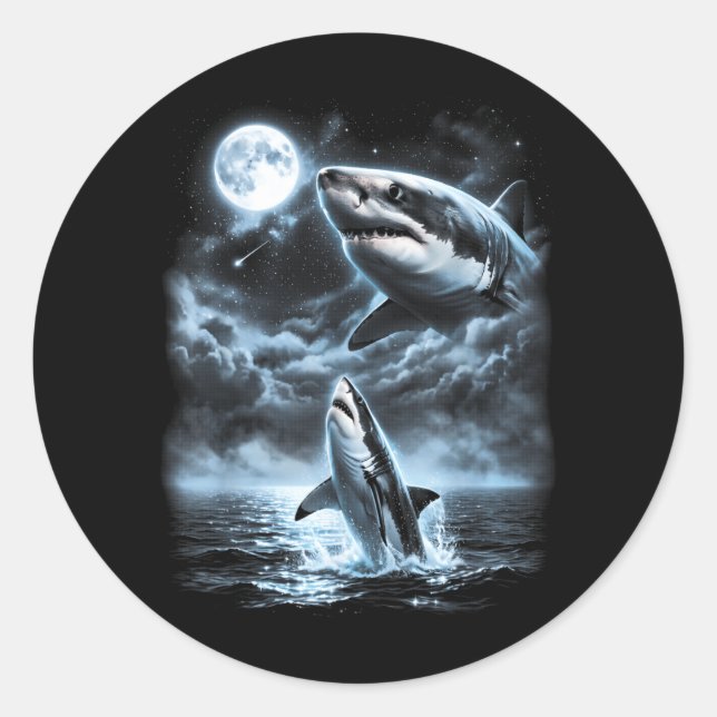 Sticker Rond Requin hurlant à la Lune 90s Rétro (Devant)