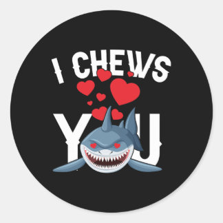 Sticker Rond Requin je te mâche la Saint-Valentin drôle de coup