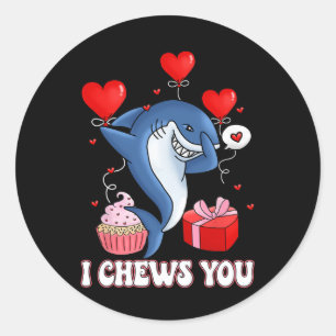 Sticker Rond Requin je vous mâche la Saint-Valentin drôle de V-