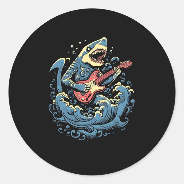 Sticker Rond Requin Jouer Guitare Guitariste Baid Requin (Devant)